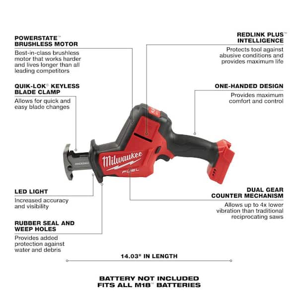 M18 FUEL 18-Volt Lithium-Ion Brushless Cordless Hammer Drill/HACKZALL/Impact Driver Combo Kit 3-Tool with (4) Batteries - image 6