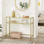 Elegant Gold Tempered Glass Console Table with Metal Frame and Dual Shelves - 39.4L x 13.8W x 31.5H - image 4