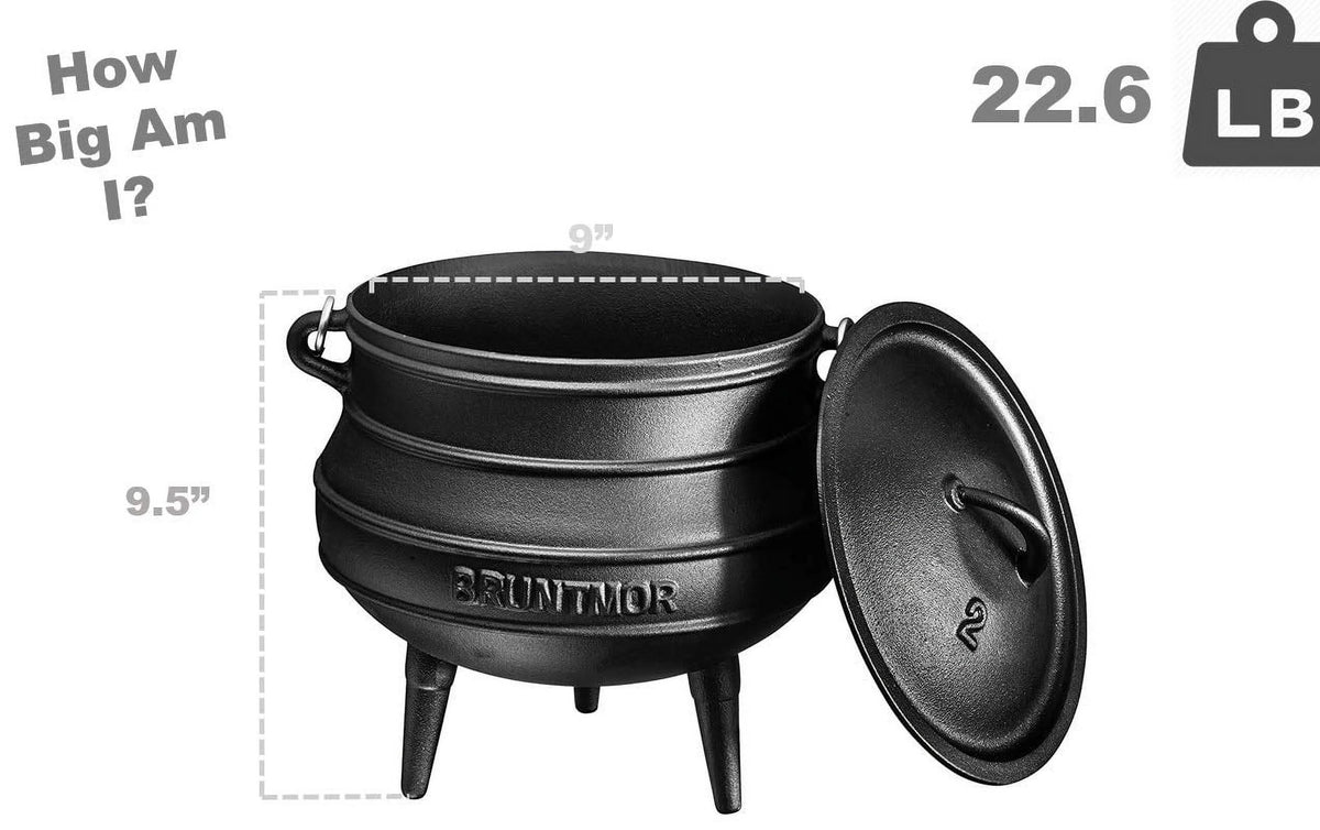 Bruntmor Pre - Seasoned Cast Iron Cauldron - Bruntmor African Potjie Pot with Lid - 3 Legs for Even Heat Distribution - Camping Dutch Oven Cookware for Over - the - Fire Cooking - 10 Quarts, X - Large - image 10