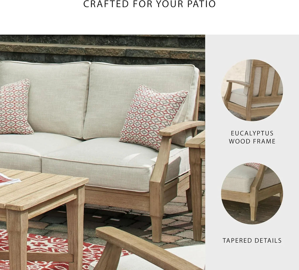 Signature Design by Ashley Clare View Coastal Outdoor Patio Eucalyptus Sofa with Cushions, Beige - image 52