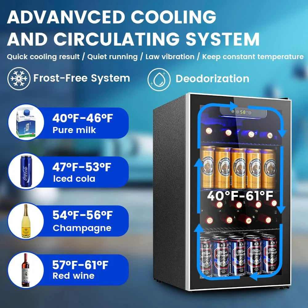 Mini Fridge 130 Can Beverage Refrigerator Cooler, 3.2 Cu.Ft Drink Fridge for Soda Wine Beer, Adjustable Temperature Control for Home Office, Black - image 11