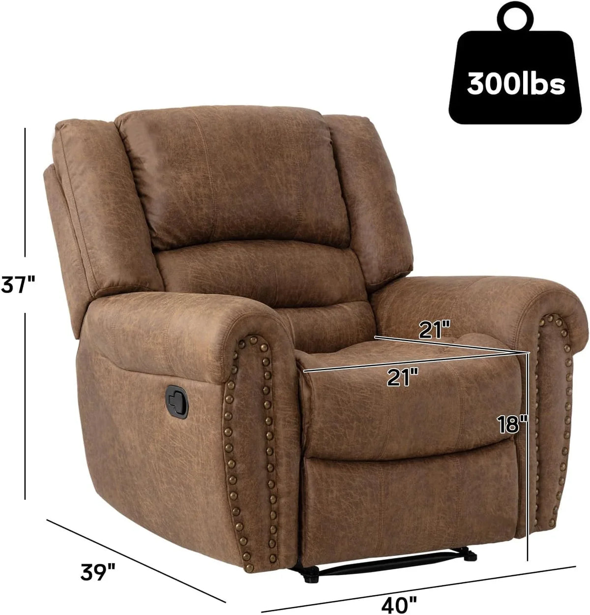 CANMOV Leather Recliner Chair, Classic and Traditional Manual Recliner Chair with Comfortable Arms and Back Single Sofa for Living Room, Nut Brown - image 40