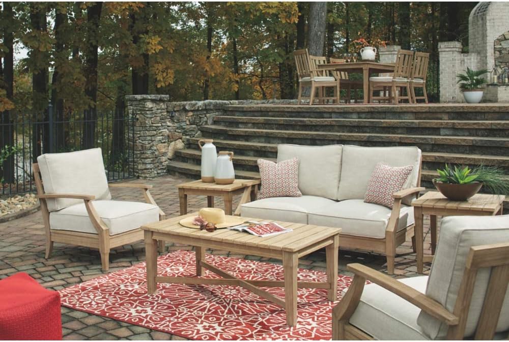 Signature Design by Ashley Clare View Coastal Outdoor Patio Eucalyptus Sofa with Cushions, Beige - image 26