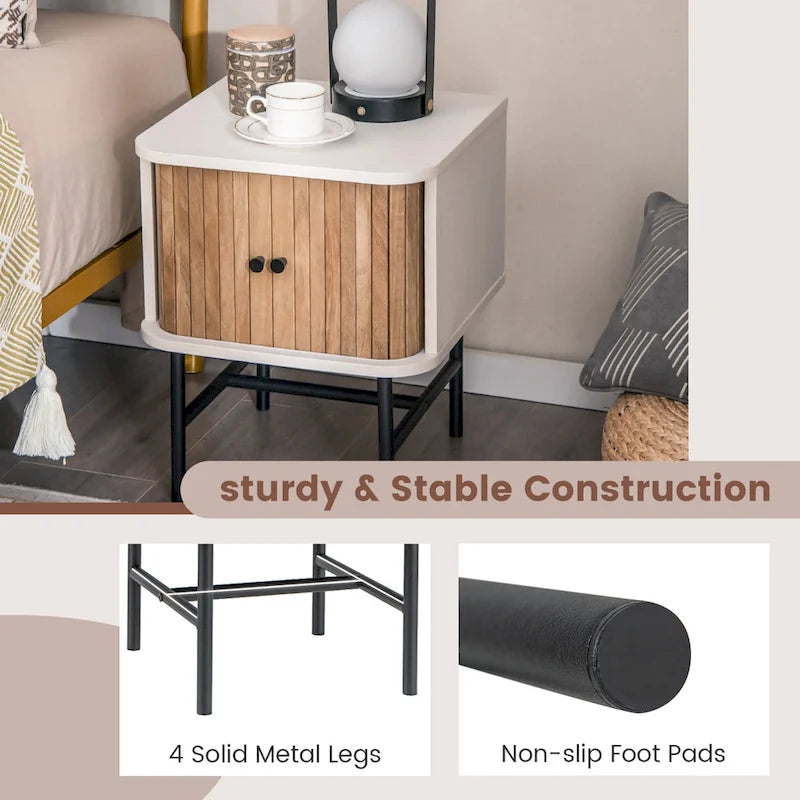 Set of 2 Nightstands with Sliding Doors and Metal Legs - image 8
