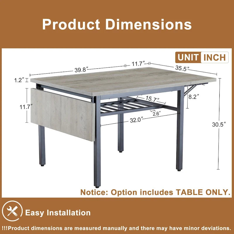 Contemporary Industrial 63.2" Extendable Dining Table with Drop Leaf, Accommodates 6 - image 12
