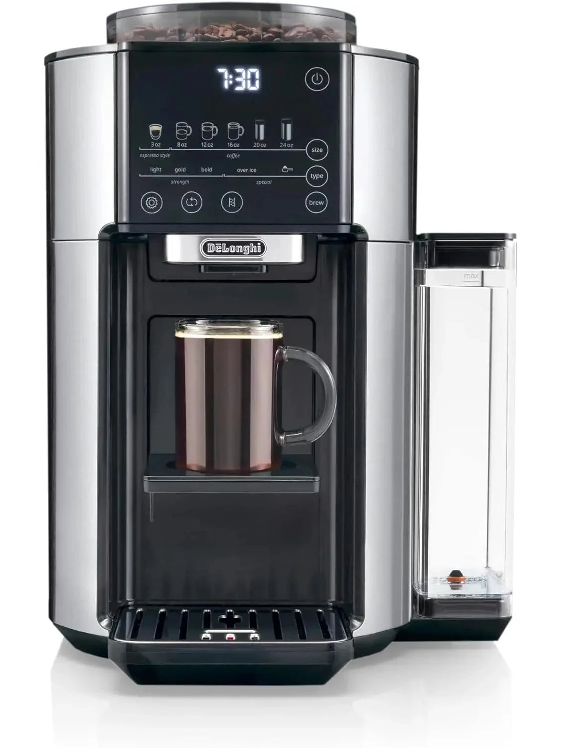 De'Longhi TrueBrew Drip Coffee Maker with Built-in Grinder, Programmable, 6 Brew Sizes, 5 Styles, Stainless Steel, Silver Black - image 2