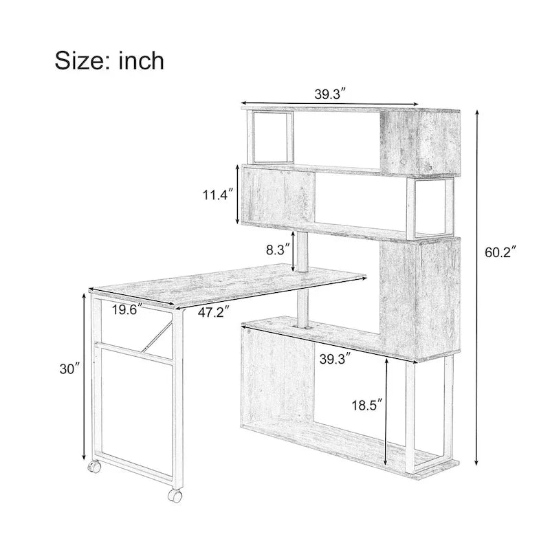 Modern Computer Desk with 5-Tier Shelves – Space-Saving Rotatable Workstation - image 10