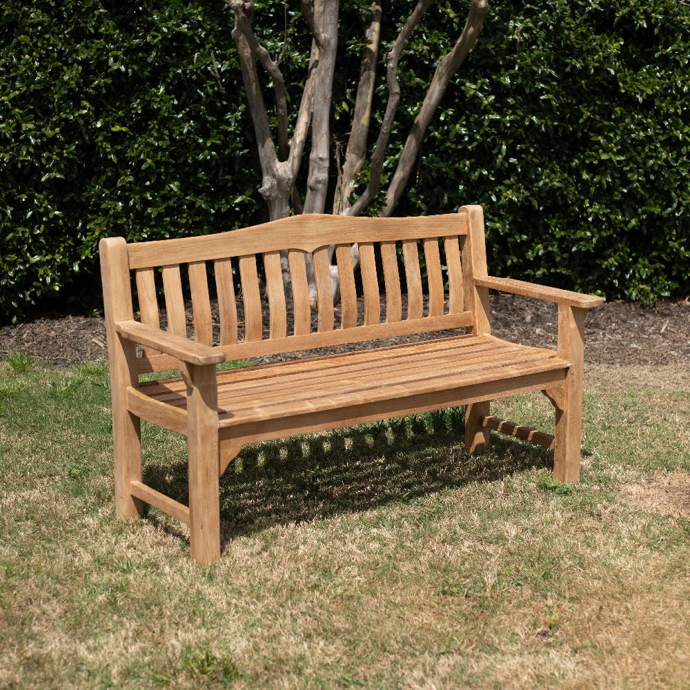 Ash & Ember Hawthorne Grade A Teak 53" Bench, Seats 2 People Comfortably, Weather Resistant Indoor Outdoor Solid Wood Patio Furniture with Tightly Spaced Slats, Bowed Back, Armrests - image 2