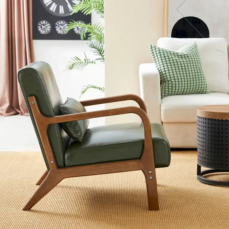 Glitzhome Set of 2 Mid-Century Modern PU Leather Accent Chairs - 30.75H with Cushions (25.75W x 33.75D) - image 22