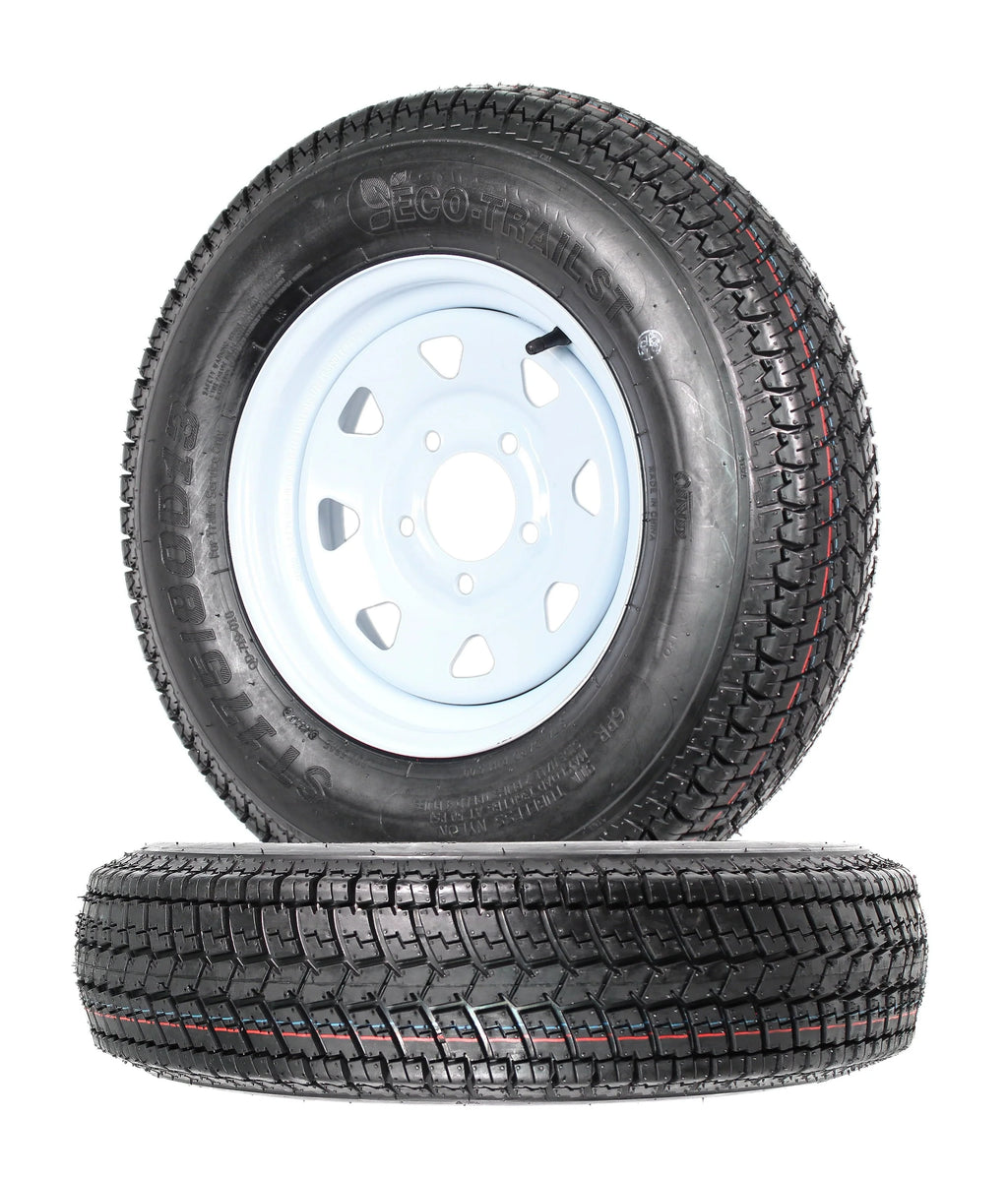 2-Pk Trailer Tires Rims ST175/80D13 175/80 13 B78-13 LRC 5 Lug White Spoke Wheel - image 1