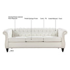 Cream 84.65 Traditional Chesterfield 3-Seater Sofa in PU Leather - image 11