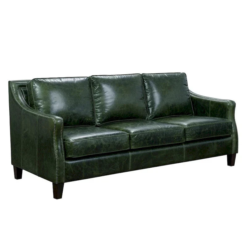 Vintage Essex Distressed Green Top Grain Leather Sofa - image 2