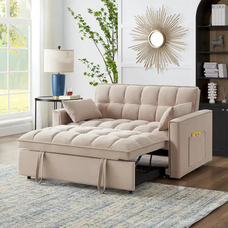 4-in-1 Pull-Out Sleeper Sofa Bed - Loveseat in Velvet -Convertible Couch Bed with Reclining Backrest,2 Side Pockets - image 3