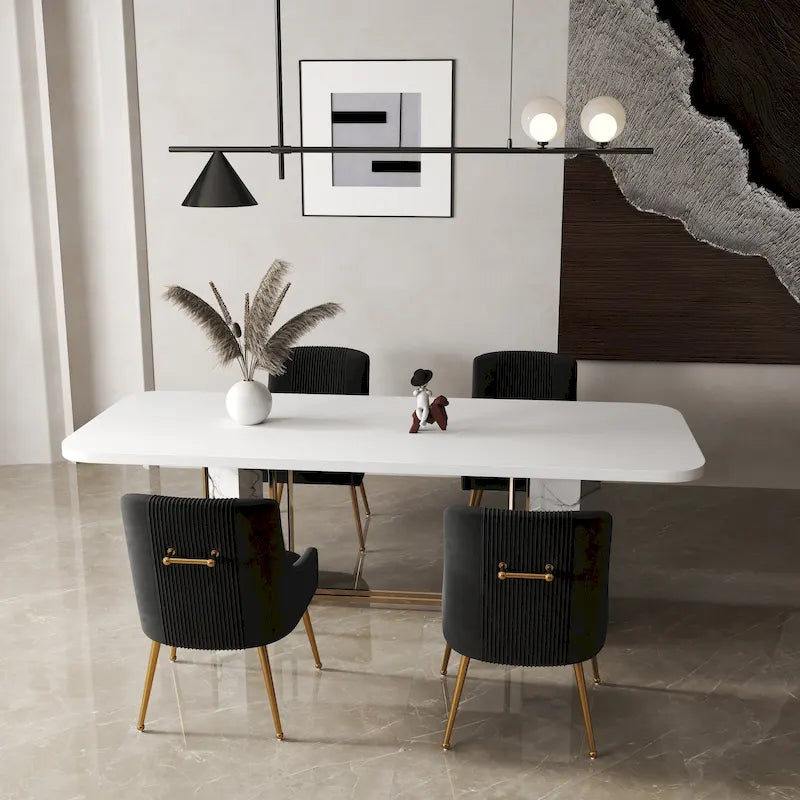 SEYNAR Set of 4 Modern Glam Boucle Velvet Dining or Vanity Chairs with Rear Handle - image 8