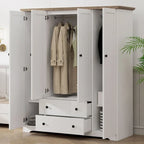 Freestanding 4-Door Wardrobe Armoire with 2 Drawers and Hanging Rods for Clothes Storage - image 3