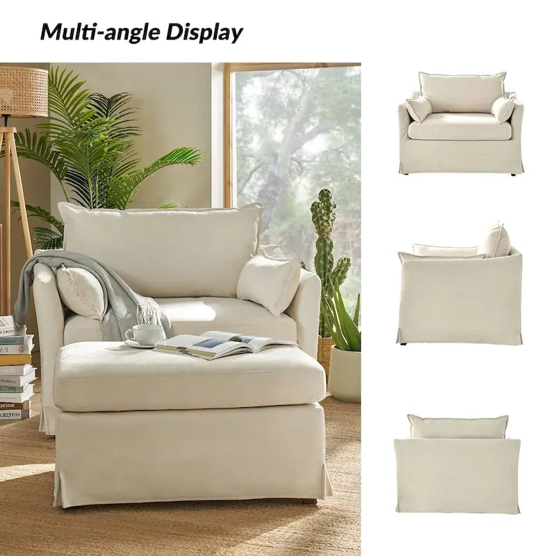 Sophie Contemporary Oversized Slipcovered Armchair and Ottoman with Lockable Rear Wheels - image 23