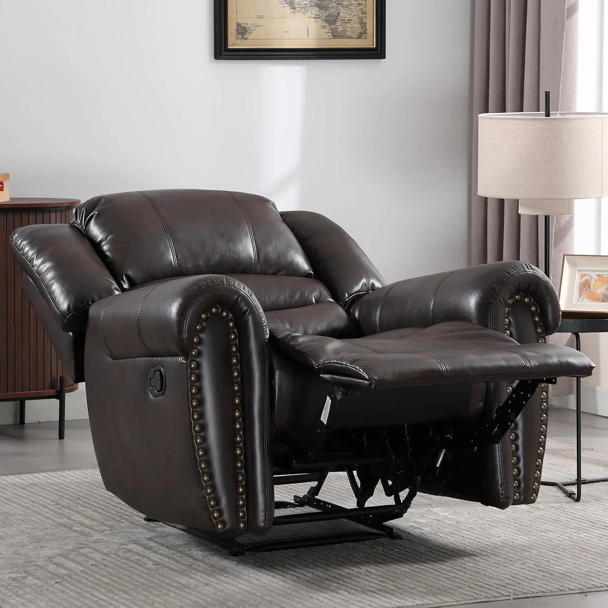 CANMOV Leather Recliner Chair, Classic and Traditional Manual Recliner Chair with Comfortable Arms and Back Single Sofa for Living Room, Nut Brown - image 63