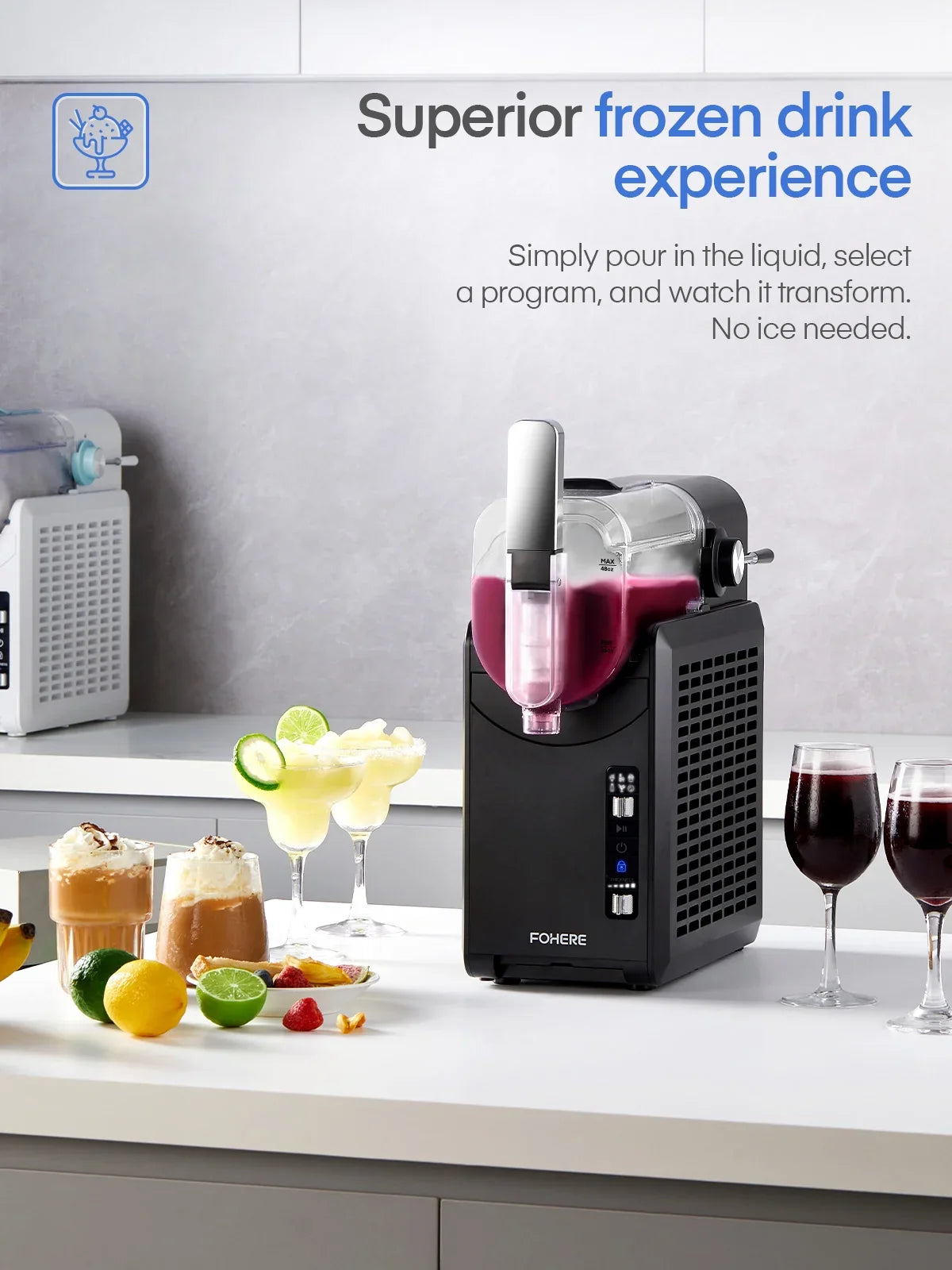 5-in-1 Slushie Machine, No Ice Needed, 15 Min Slushy Machine for Home with Self-Cleaning, Professional Frozen Drink Maker, 5 Preset Programs, Frozen Margaritas, Frapp??s, Milkshakes, and More, FOHERE - image 5