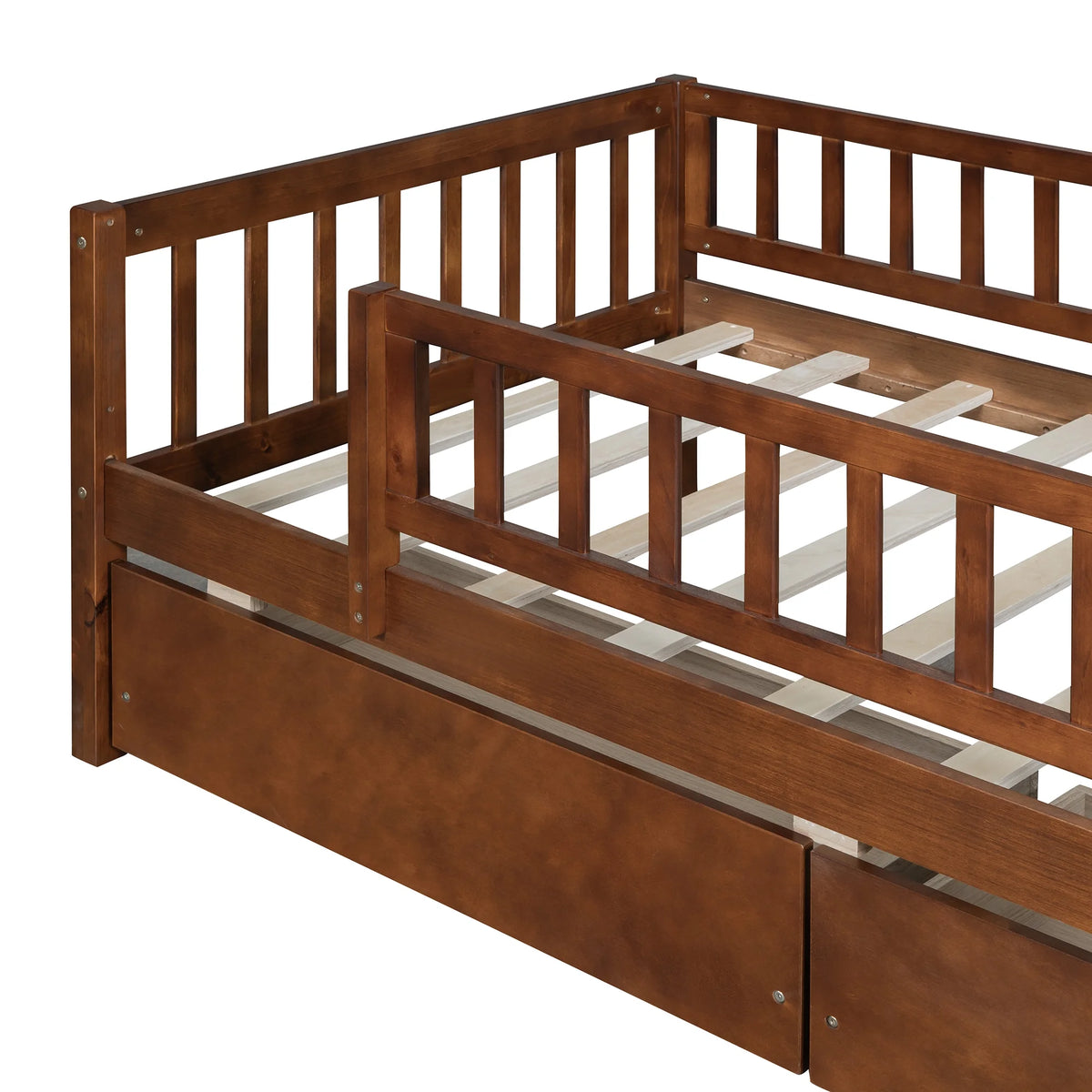 Holaki Twin Size Wood Bed with Guardrails and 2 Storage Drawers for Kids, Gray - image 21