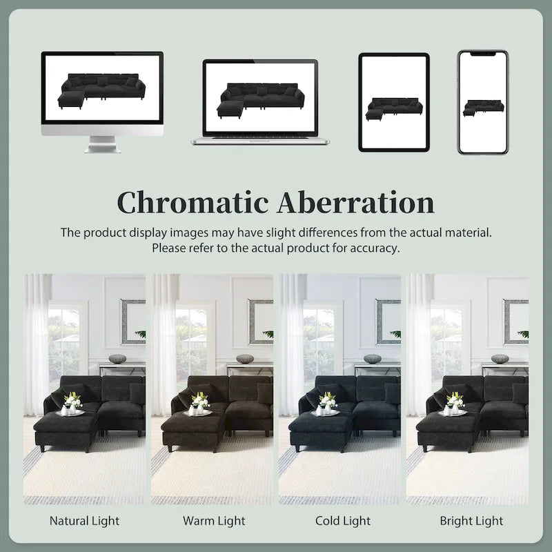 110-Inch L-Shaped 5-Seater Sectional Sofa with Removable Ottoman, Cloud Chenille Fabric, and 5 Cushions - image 30