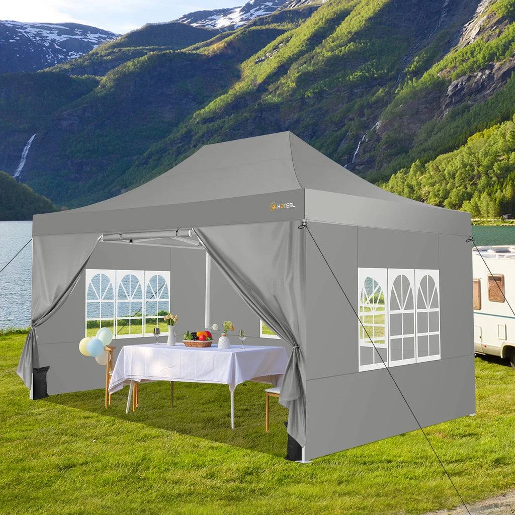 HOTEEL 10x15 Heavy Duty Canopy Tent - Commercial Pop Up with UV50+, Thick Hexagonal Frame, 4 Sidewalls, Anti-Pooling Design & Roller Bag (Black) - image 29