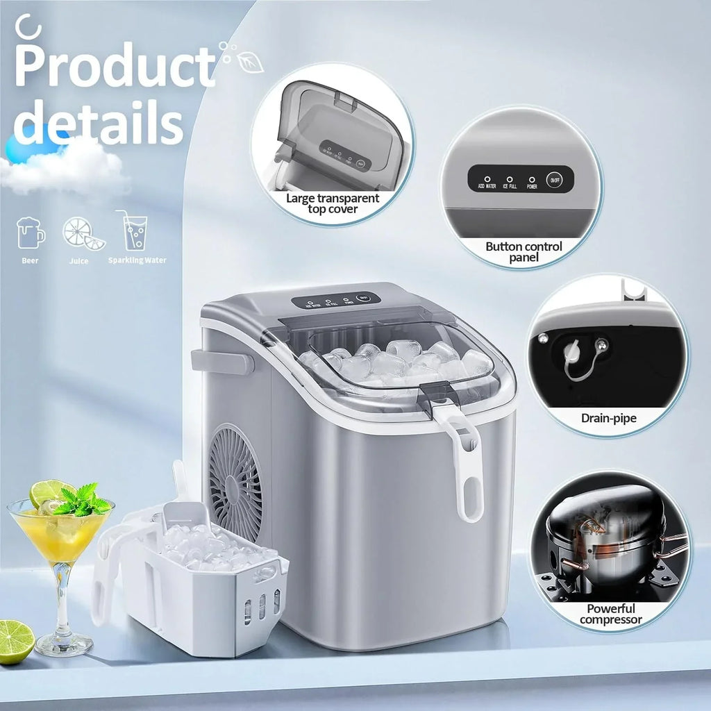 Nugget Ice Makers Countertop, Pebble Ice Machine with Chewable Pellet Ice, 34Lbs/24H, Self-Cleaning, Sonic Ice, One-Click Operation, for Kitchen,Office Stainless Steel Black - image 17