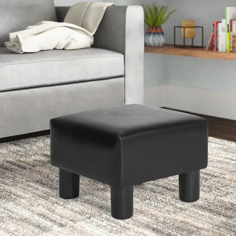Square Footrest Stool with Upholstered Seat and Wooden Legs - image 4