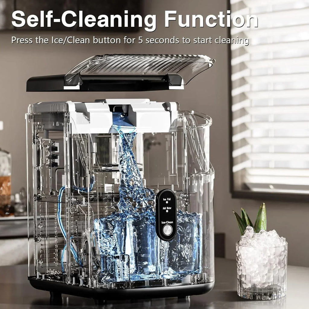Nugget Ice Makers Countertop, Pebble Ice Machine with Chewable Pellet Ice, 34Lbs/24H, Self-Cleaning, Sonic Ice, One-Click Operation, for Kitchen,Office Stainless Steel Black - image 7