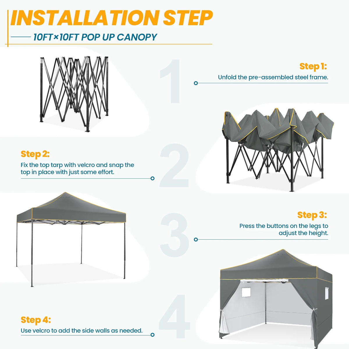 Hoteel 10x15 Heavy Duty Canopy Tent with 4 Sidewalls,Pop up Canopy for Parties Wedding,Commercial Easy up Gazebo with Roller Bag,UV 50+ &,Black - image 33