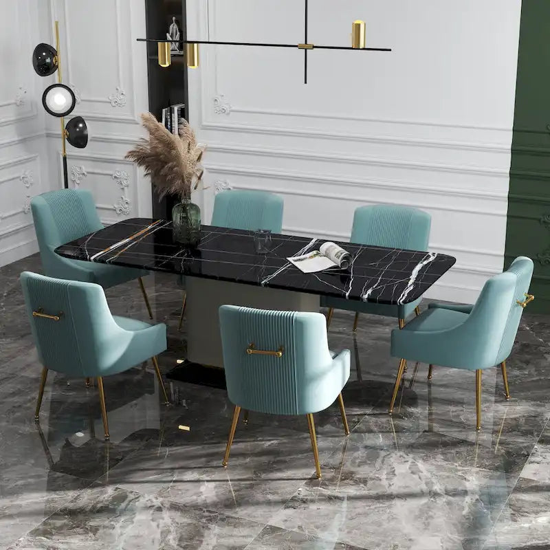 SEYNAR Set of 6 Modern Glam Boucle Velvet Dining or Vanity Chairs with Rear Handle - image 9