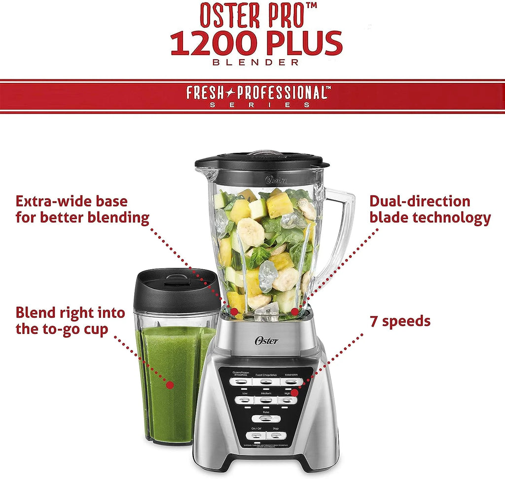 2025 Oster Blender / Pro 1200 with Glass Jar, 24-Ounce Smoothie Cup, Brushed Nickel - image 2