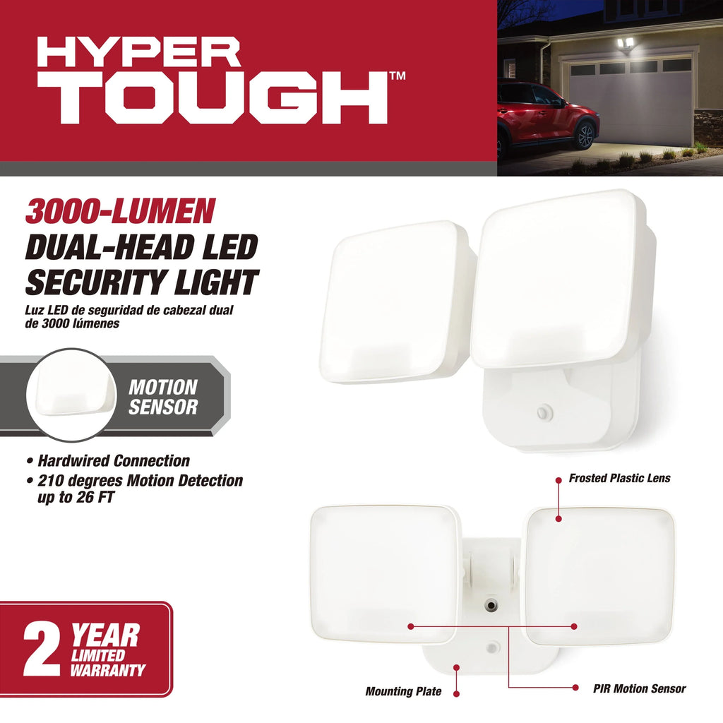 Hyper Tough 3000 Lumen Motion Activated LED Security Light with Adjustable Dual Lamp Heads, Hardwired - image 10