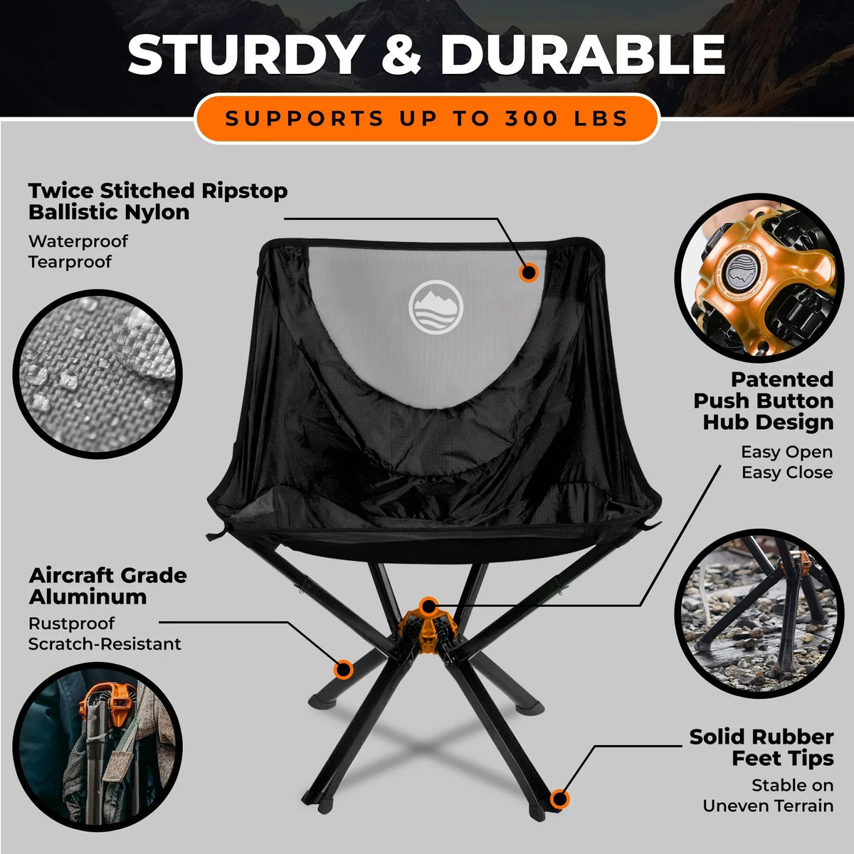 CLIQ Portable Folding Chair for Camping Supports 300 Lbs - image 7