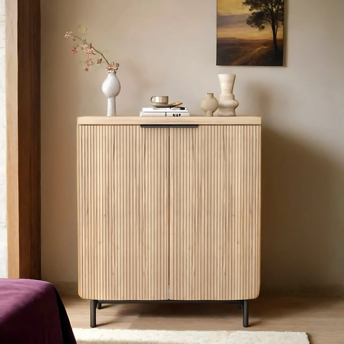Vivvoo 30" Wood Nightstand Fluted Door Accent Cabinet - image 4