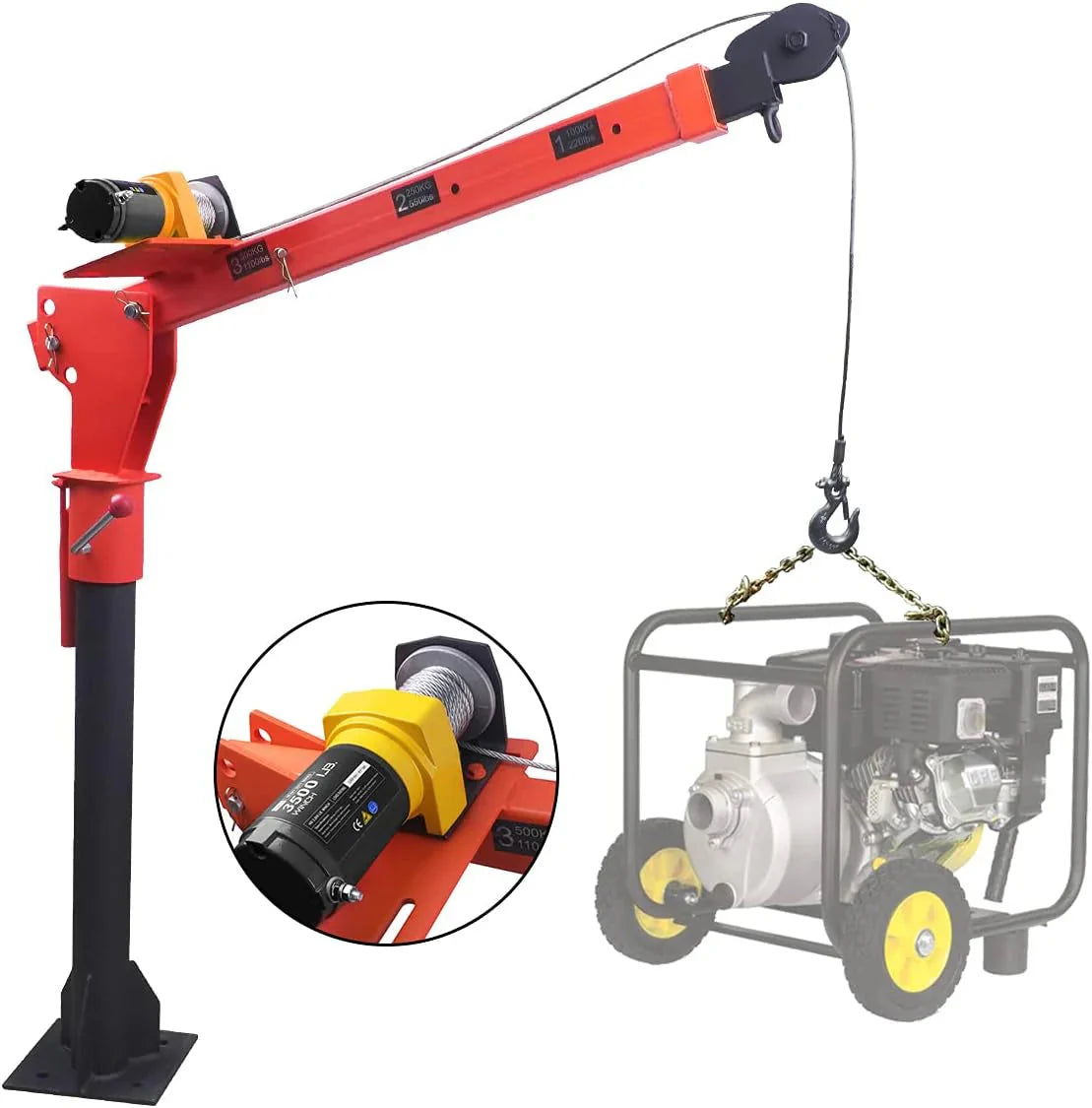 Pismire Winch Versatile 0.5T Folding Truck-Mounted Bed Crane Hoist Lift Pickup with Electric Winch 3500 lb 12V, Painted Steel 1100 lb Pickup 360 Swivel Base - image 3