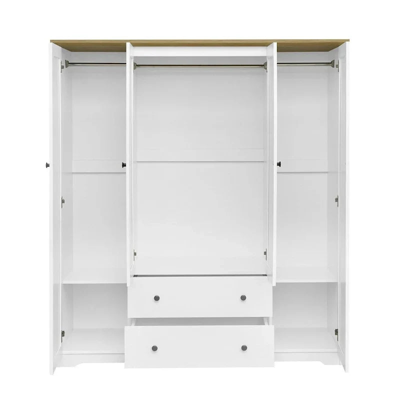 Freestanding 4-Door Wardrobe Armoire with 2 Drawers and Hanging Rods for Clothes Storage - image 7