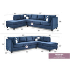 Malone 111-Inch Suede 4-Seater Sectional Sofa with Two Throw Pillows - Dimensions: 111L x 78W x 34H - image 43
