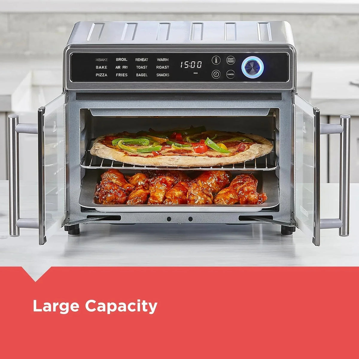 Crisp 'N Bake Air Fryer Toaster Oven Combo, 12 in 1 Countertop Convection Oven Cooks Food Fast, Fits a Whole Pizza or 6 Toast Slices, French Doors with Stainless Steel Finish - image 7