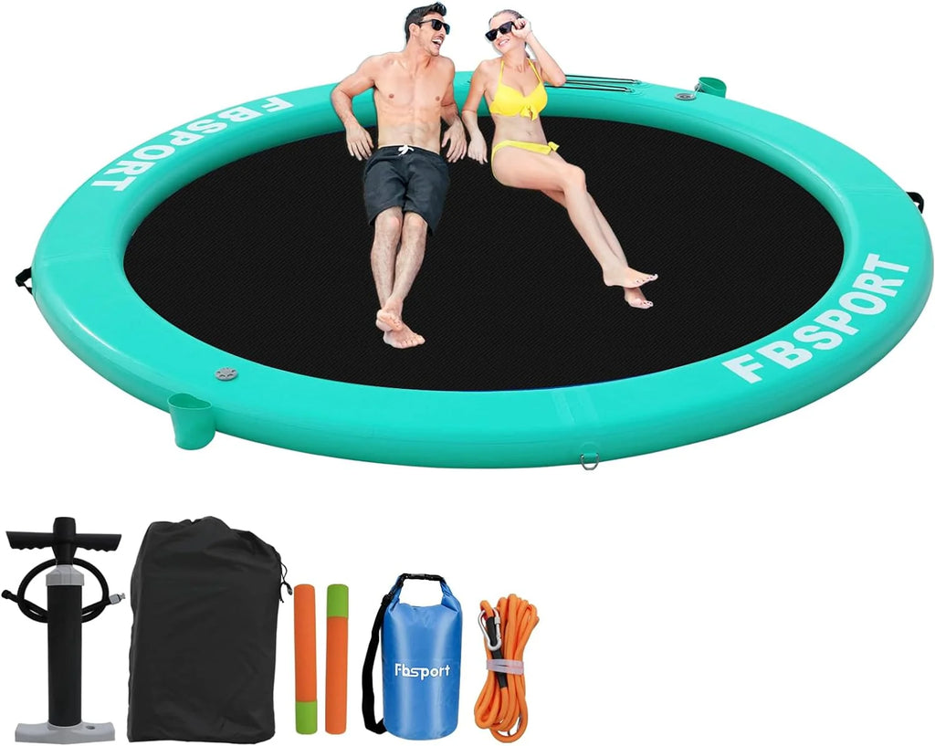 Inflatable Dock Floating Platform 8ft Inflatable Water Hammock Floating Deck for Lake W/Cupholder Round Floating Ring Float Ring Pool Float Raft Lounger Island Platform Pad - image 2