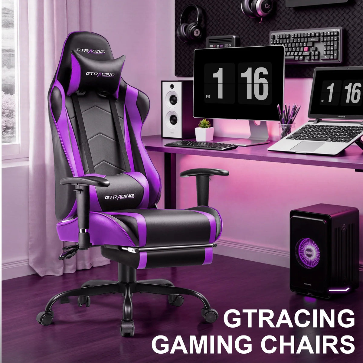 GTRACING Gaming Chair, Ergonomic Office Desk Chair with Lumbar Support, PU Leather, Footrest & Adjustable Headrest, Red - image 17