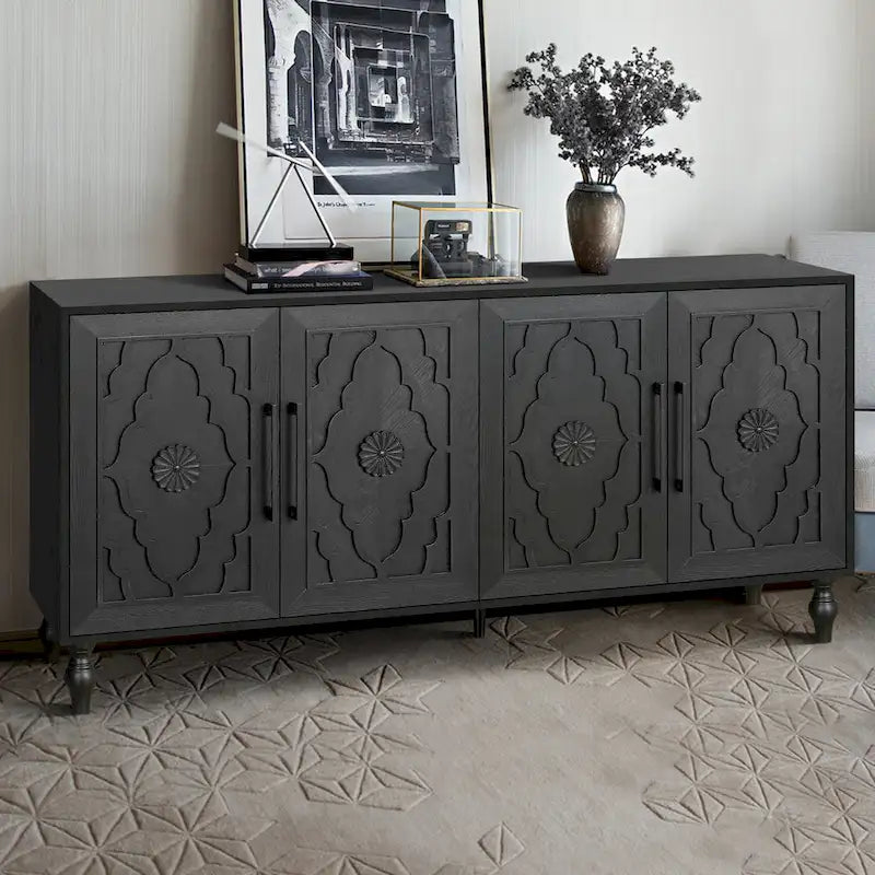 Large Floral Carved Storage Cabinet - Sideboard Buffet - image 29