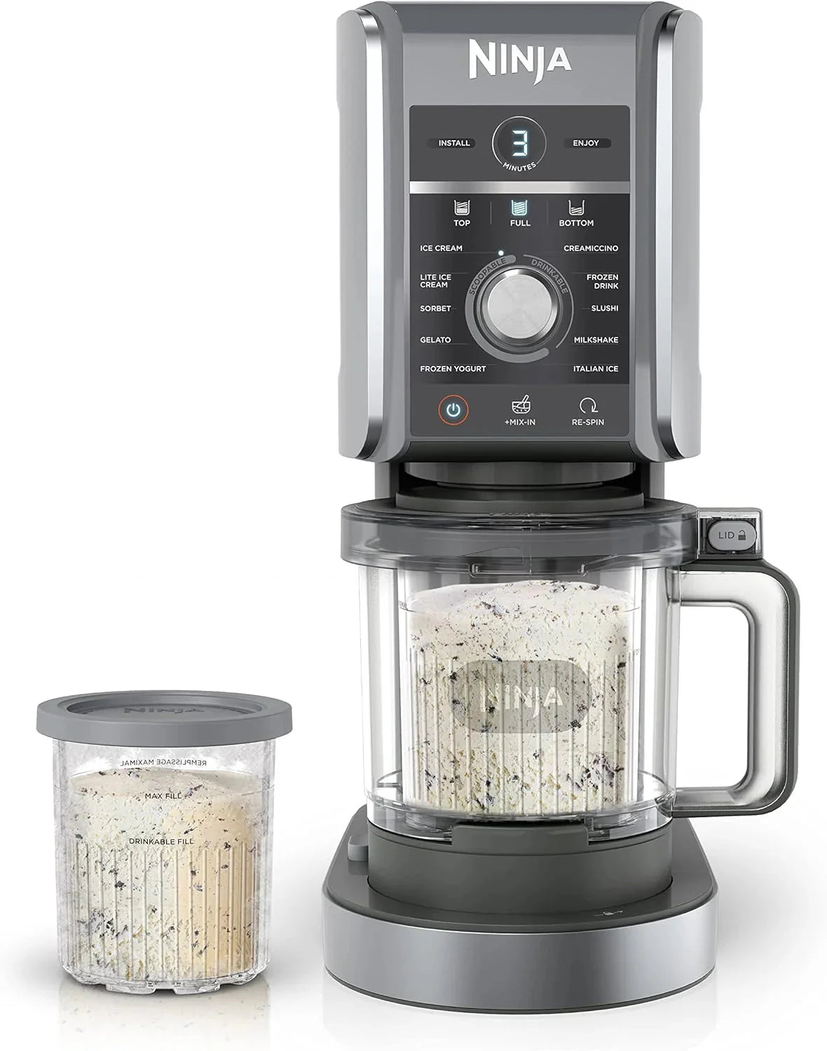 Ninja NC301 CREAMi Ice Cream Maker, for Gelato, Mix-ins, Milkshakes, Sorbet, Smoothie Bowls & More, 7 One-Touch Programs, with (2) Pint Containers & Lids, Compact Size, Perfect for Kids, Silver - image 3