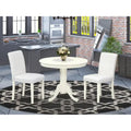 East West Furniture Round Dining Table Set - Kitchen Table with White Faux Leather Parson Chairs in Linen White (Various Piece Options) - image 1