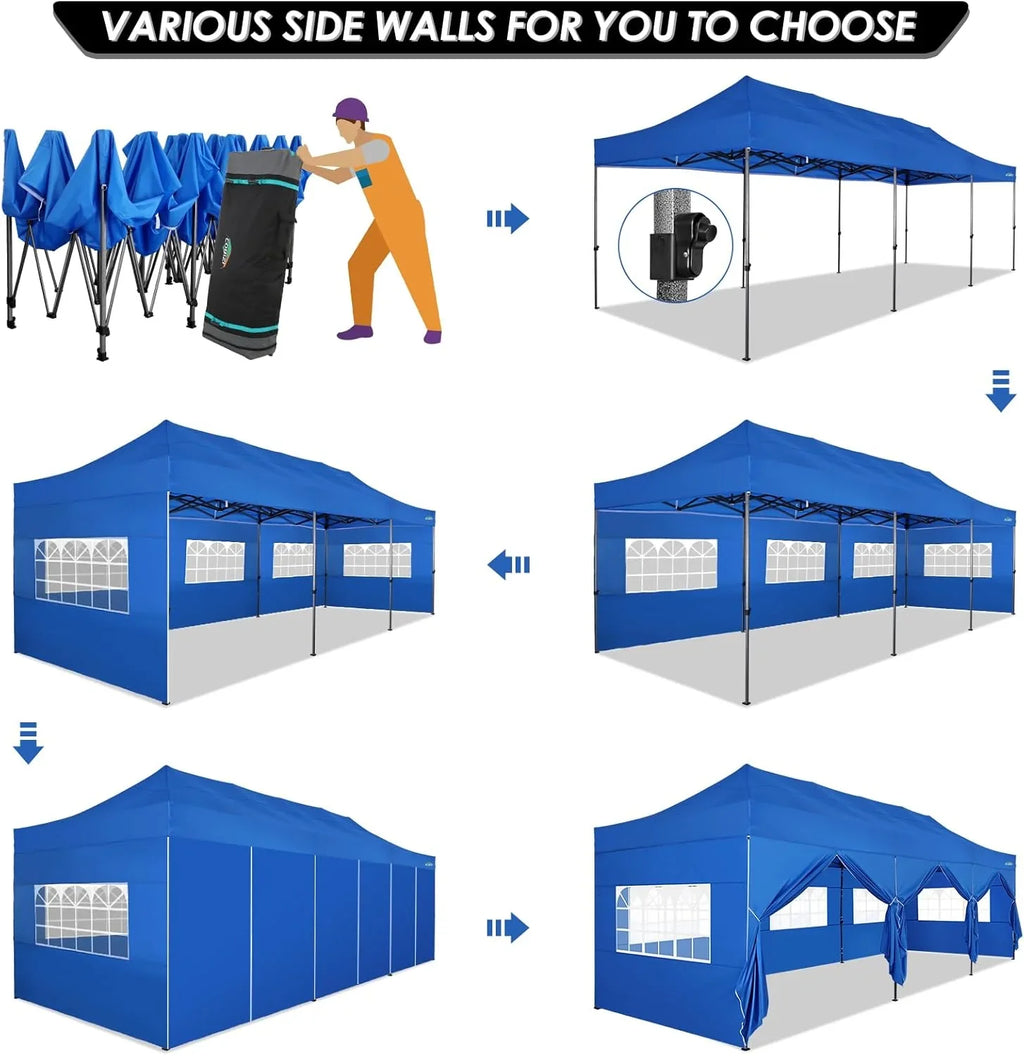 COBIZI 10x20 Heavy Duty Pop up Canopy Tent with 6 sidewalls Easy Up Commercial Outdoor Canopy Wedding Party Tents for Parties All Season Wind & Waterproof Gazebo with Roller Bag,Black(Frame Thickened) - image 97