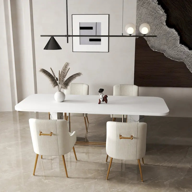 SEYNAR Set of 4 Modern Glam Boucle Velvet Dining or Vanity Chairs with Rear Handle - image 2