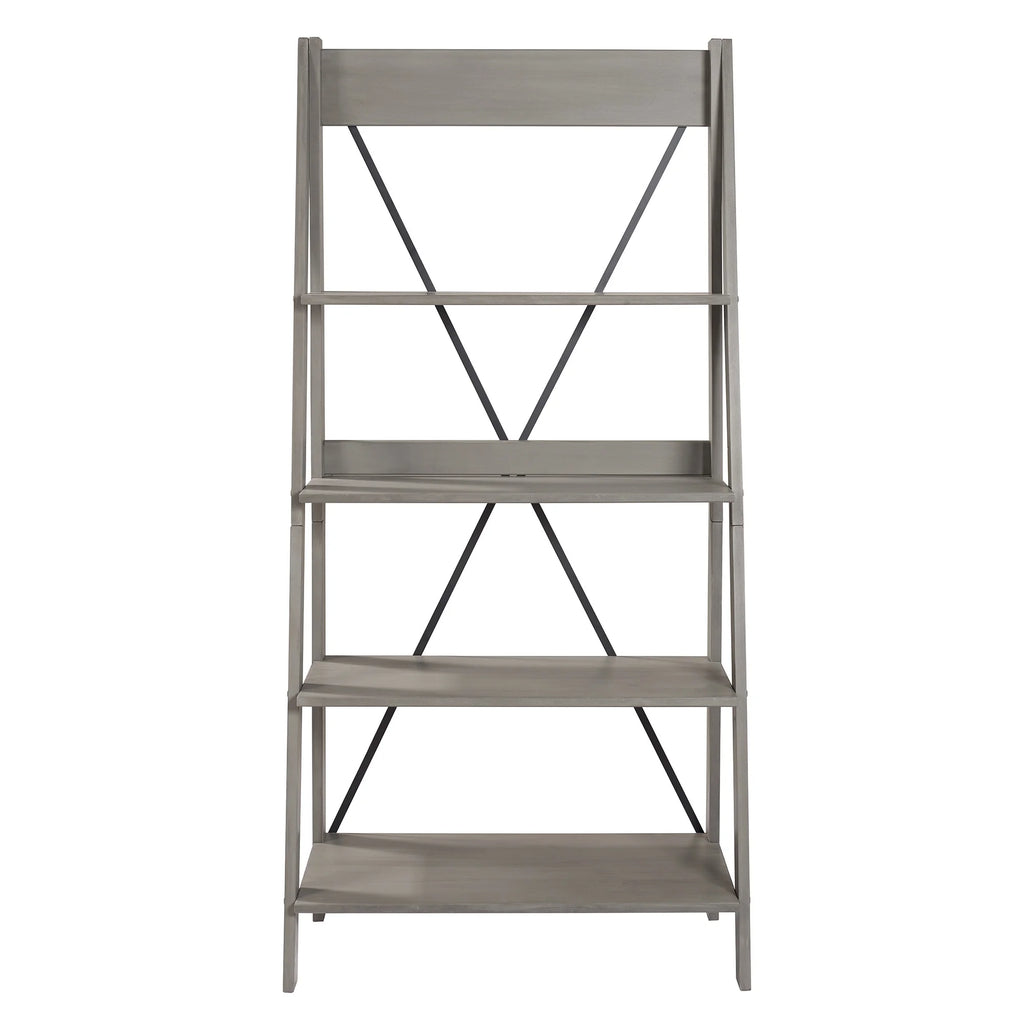 Walker Edison Solid Wood 4-Shelf Ladder Bookshelf, Brown - image 25