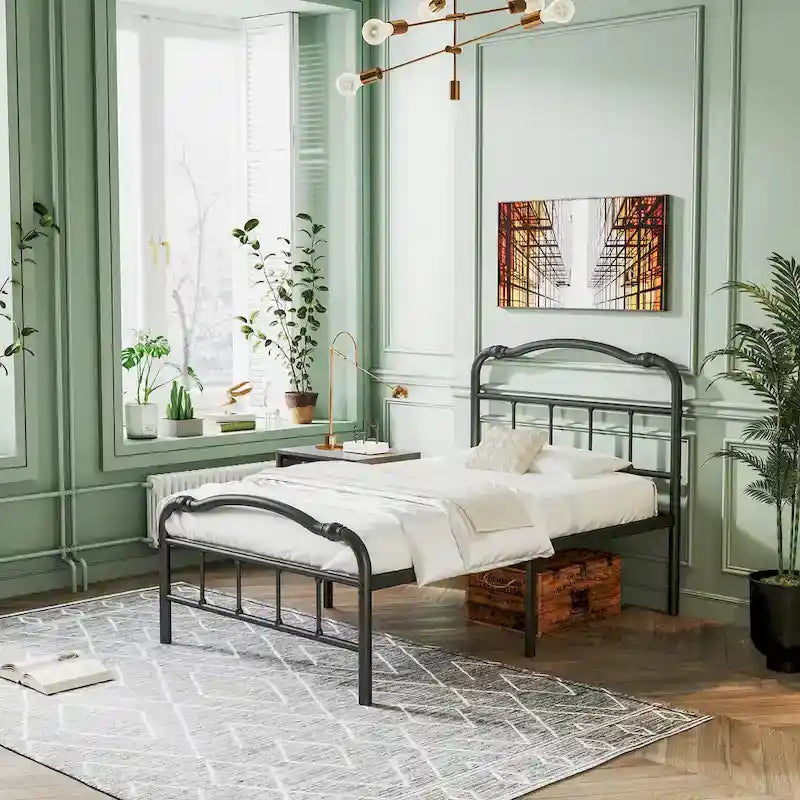 Sturdy 18-Inch High Steel Tube Iron Bed with Double Wave Headboard and Footboard - image 4