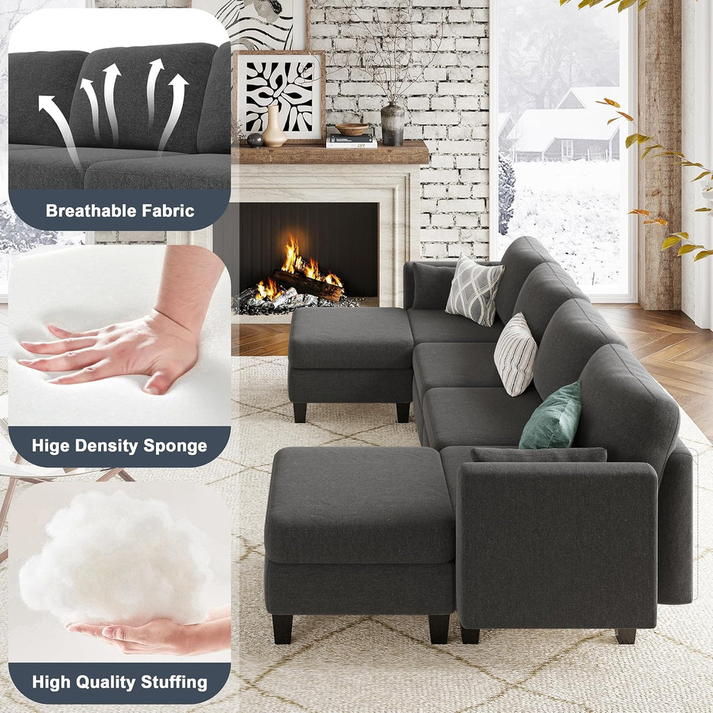 Modular Sectional Sofa, Convertible U Shaped Sofa Couch with High Density Memory Foam, 6 Seat Comfy Modular Sofa Couch for Living Room, Modern U Shaped Sectional Sofa, Dimgrey - image 8