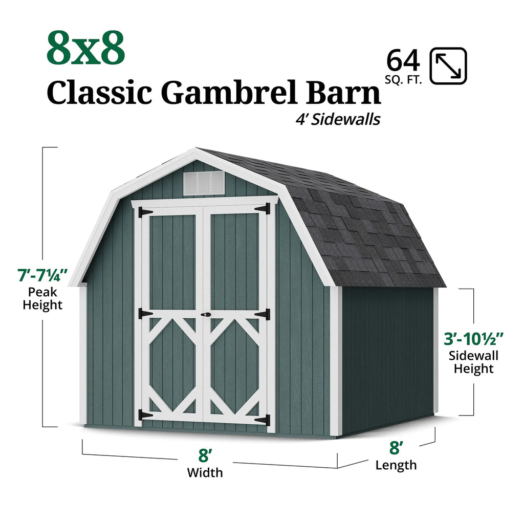 Little Cottage Co. 8x8 Classic Gambrel Barn with 4 ft. Sidewalls, Outdoor Wood Storage Shed Do-It-Yourself Precut Kit - image 3