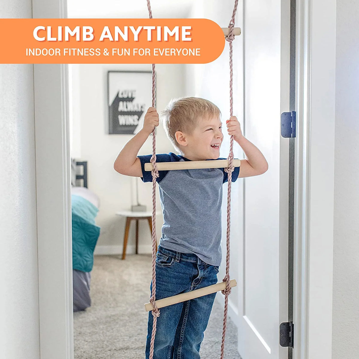 6 Piece Indoor Doorway Gym Set for Kids – Indoor Swing for Kids Includes Kids Swing Chair, Rings, Hanging Trapeze, Ladder, Swinging Rope & Pullup Bar - image 5